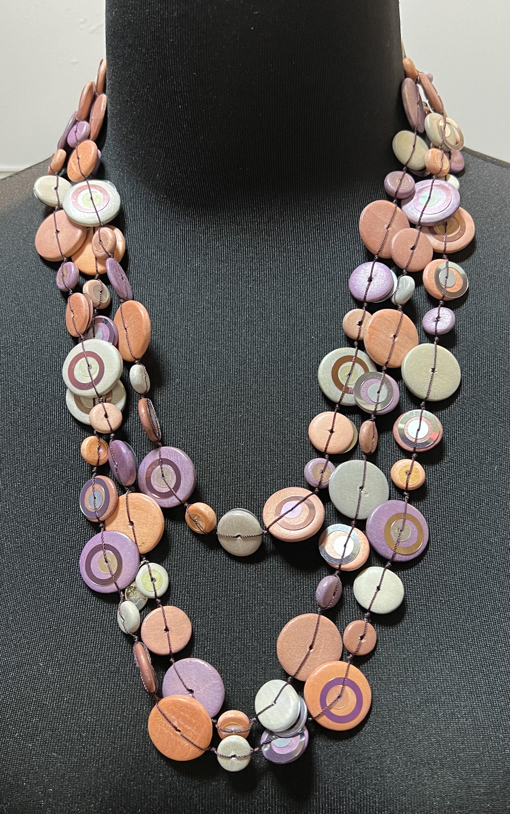 Caracol 1001MEL Melon, Grey & Lavender Endless Necklace With Multicolor Flat Discs