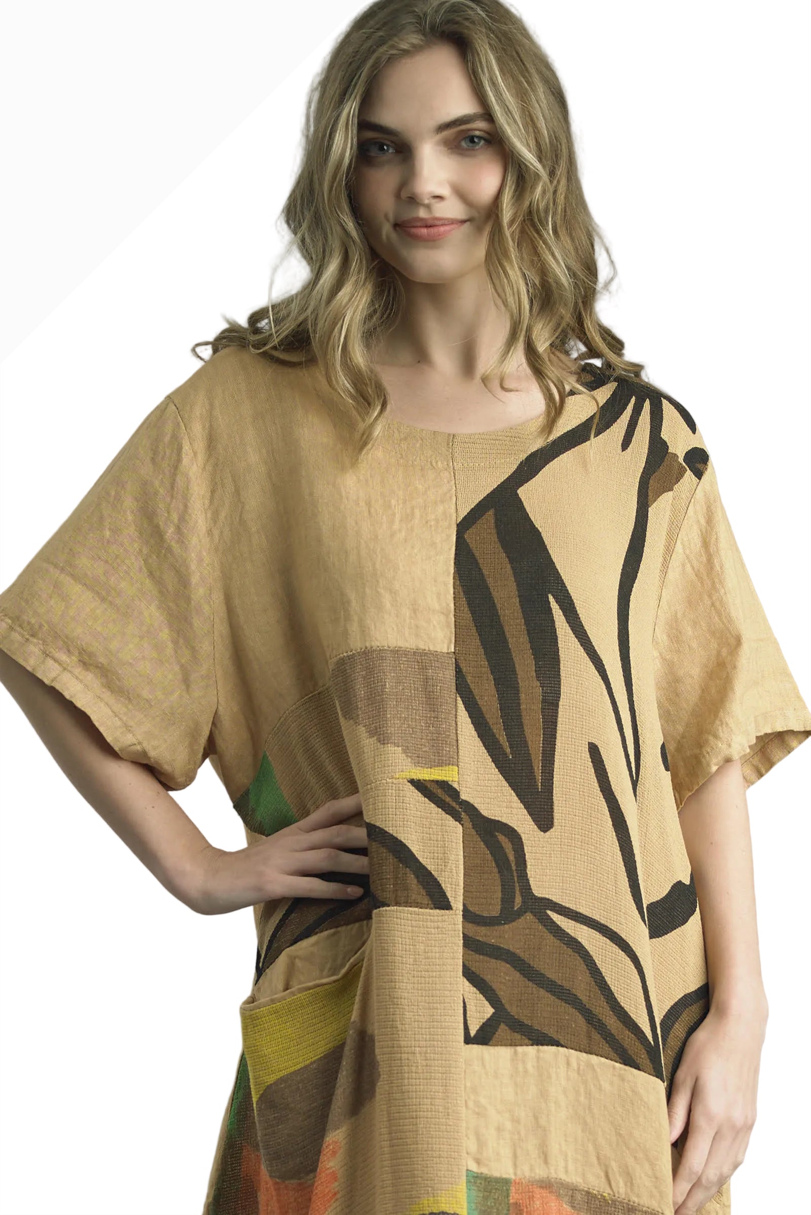 Tempo Paris 9637CM MOCHA 100% Wash Linen Dress