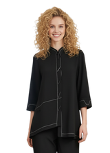 Moonlight 4311BK BLACK Button Front Asymmetric Jacket With White Stitching