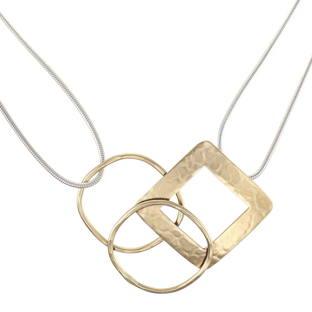 Marjorie Baer N1263D 16" Cutout Square with Square Rings Necklace