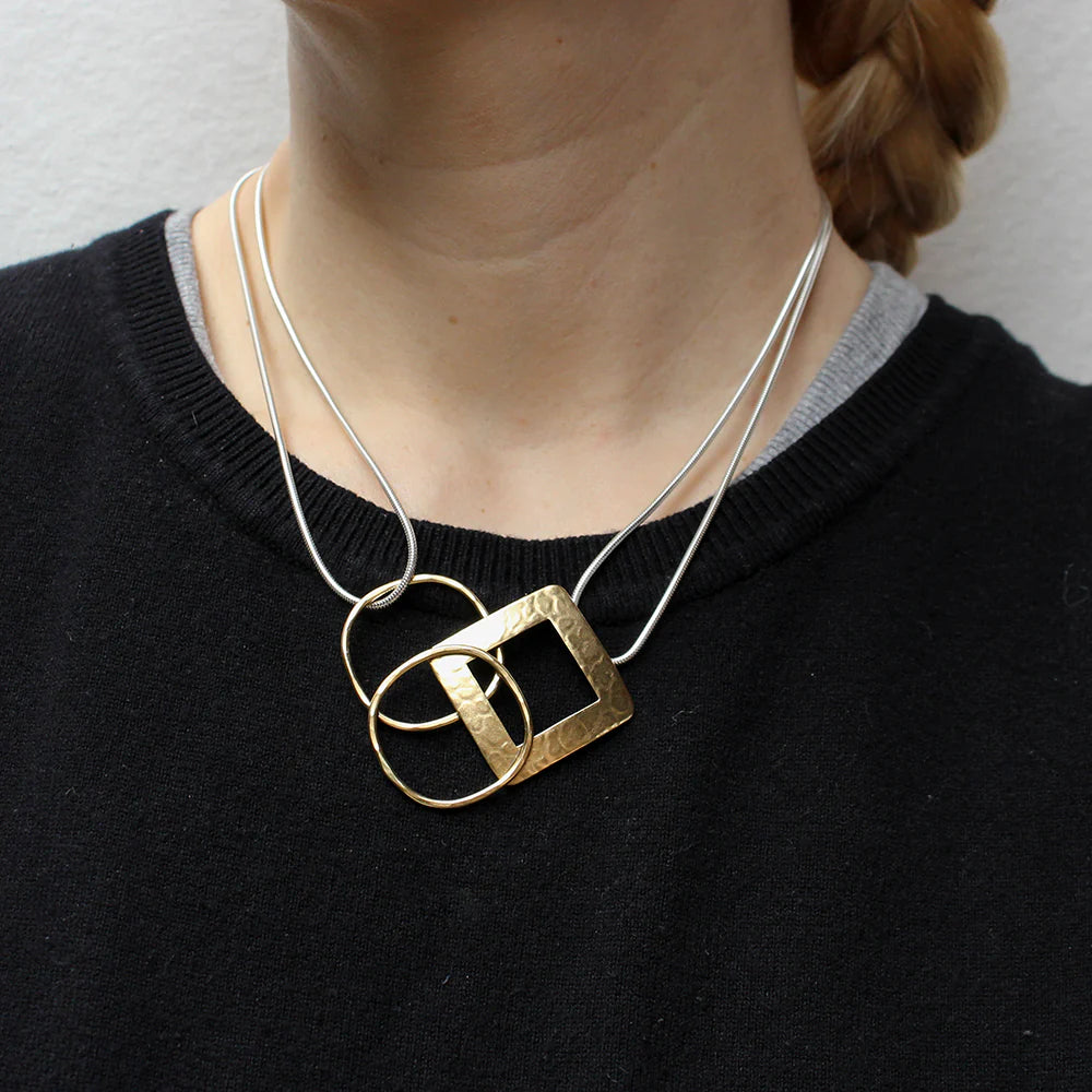 Marjorie Baer N1263D 16" Cutout Square with Square Rings Necklace