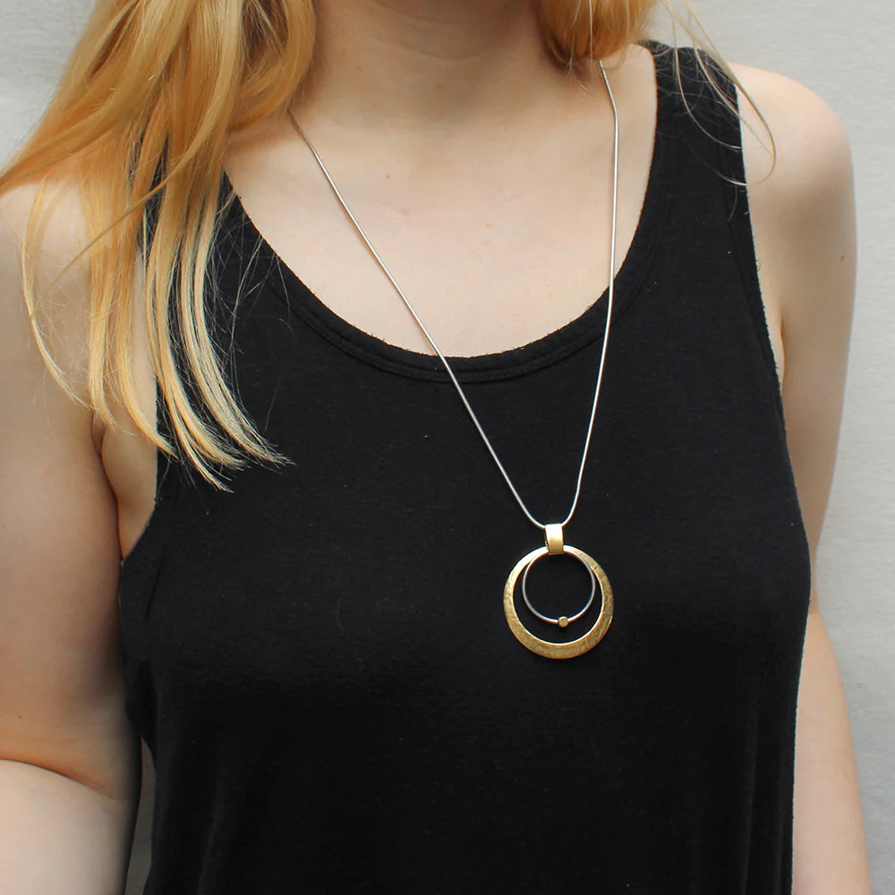 Marjorie Baer N9246D Cutout Disc with Ring and Bead Long Necklace