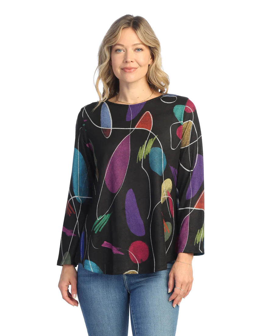 Jess & Jane NB21984 Frolic French Brush Knit Long Sleeve Tunic Top