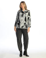 Jess & Jane NB6-2254 Noir Novelty Brush Gathered Neck Top With Buttons