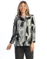 Jess & Jane NB6-2254 Noir Novelty Brush Gathered Neck Top With Buttons