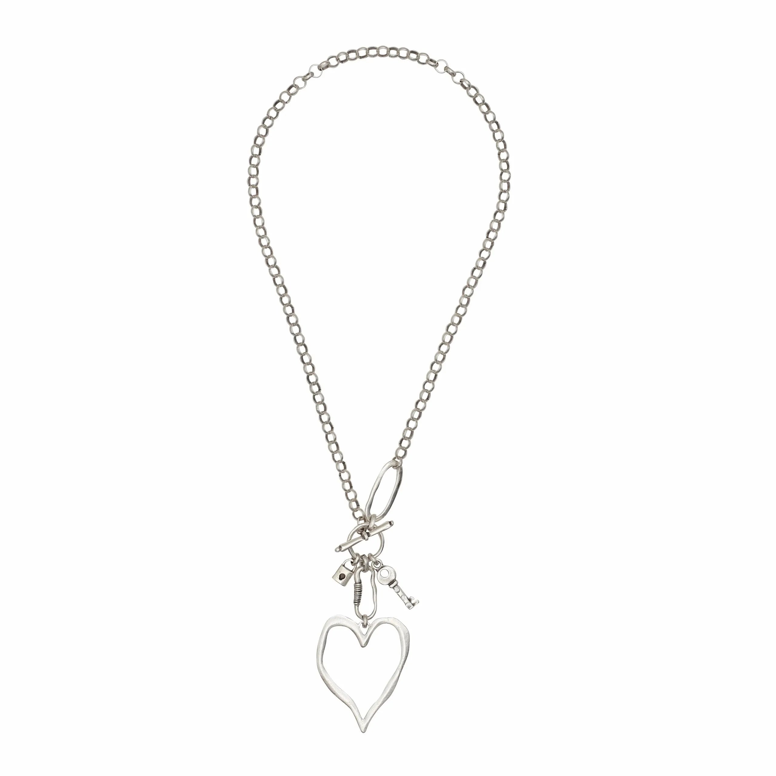 Chanour NN3553 Handmade Big Heart Crystal Pewter Necklace