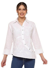 Parsley & Sage 24S464GW White Orion Curved Button Front Cotton Gauze Shirt