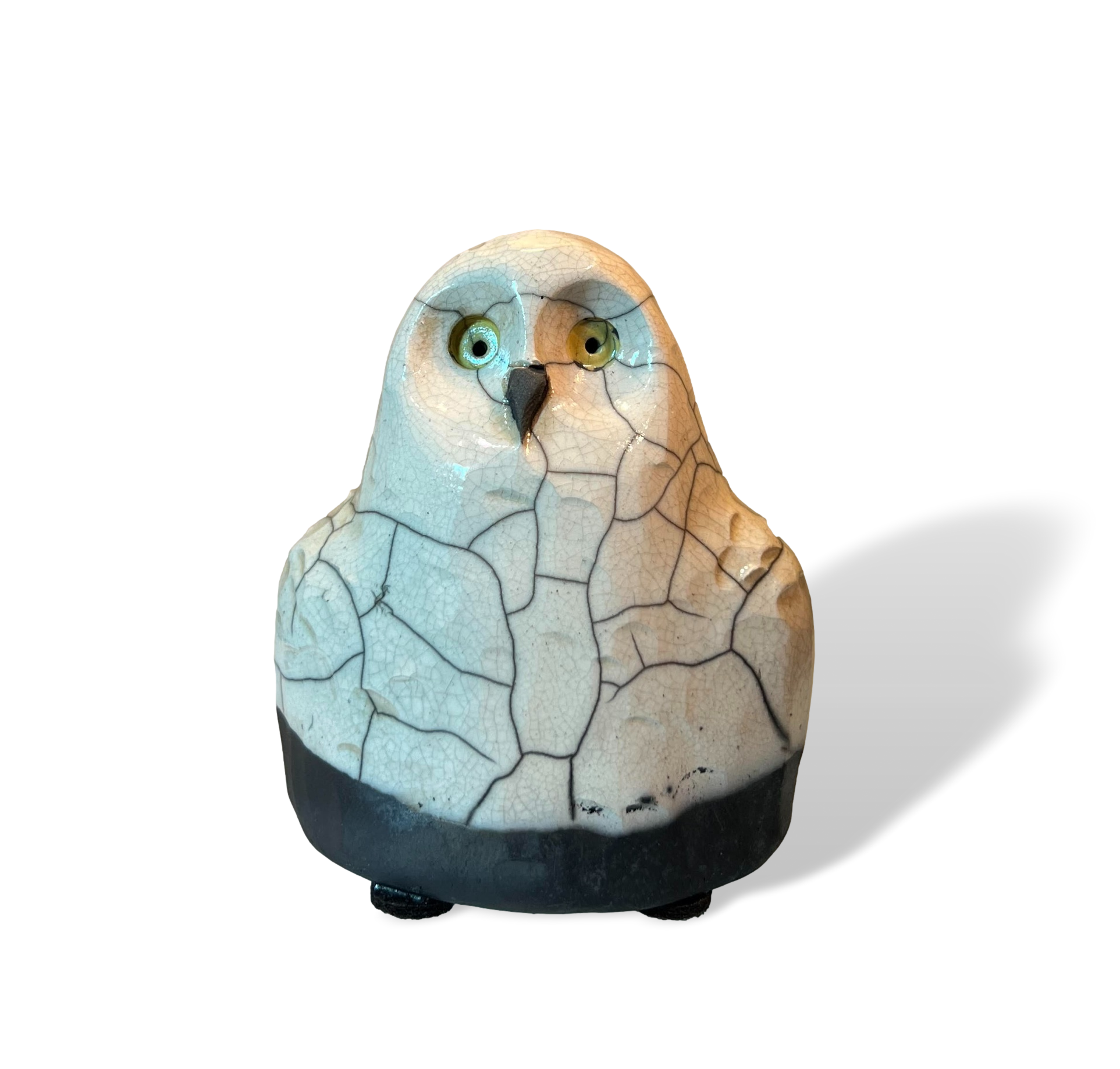 Alan Potter OWLSM Small White Owl Handmade Raku Ceramic Sculpture