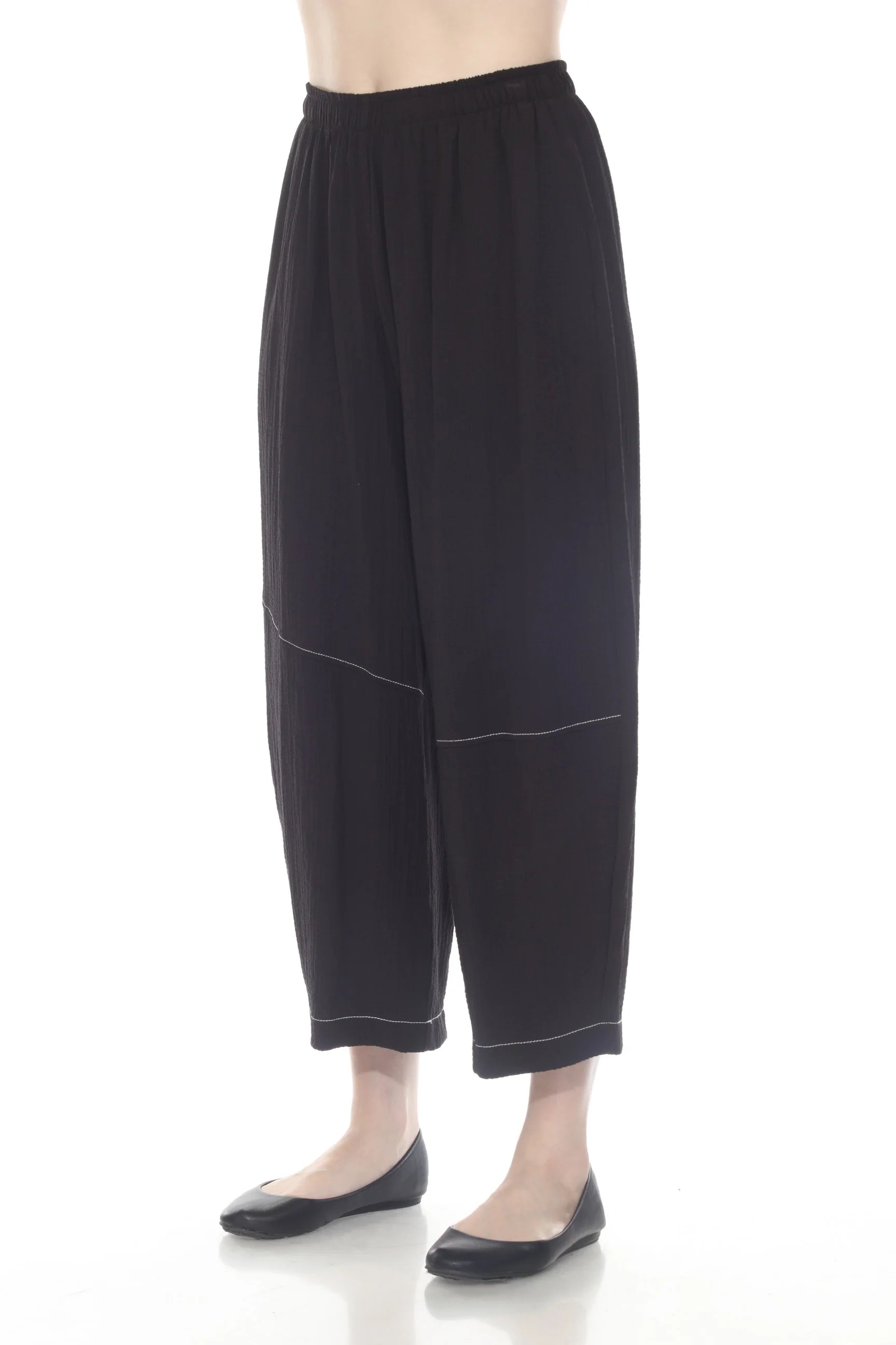 Moonlight P3922NP BLACK Pull-On Lantern Pants With White Contrast Stitching