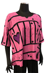 Darby PA1811KR Rose Pop Art Greta 3/4 Sleeve Tunic Top