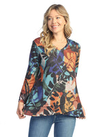 Jess & Jane PS61960 RAINFOREST V-Neck Top With Tulip Hem