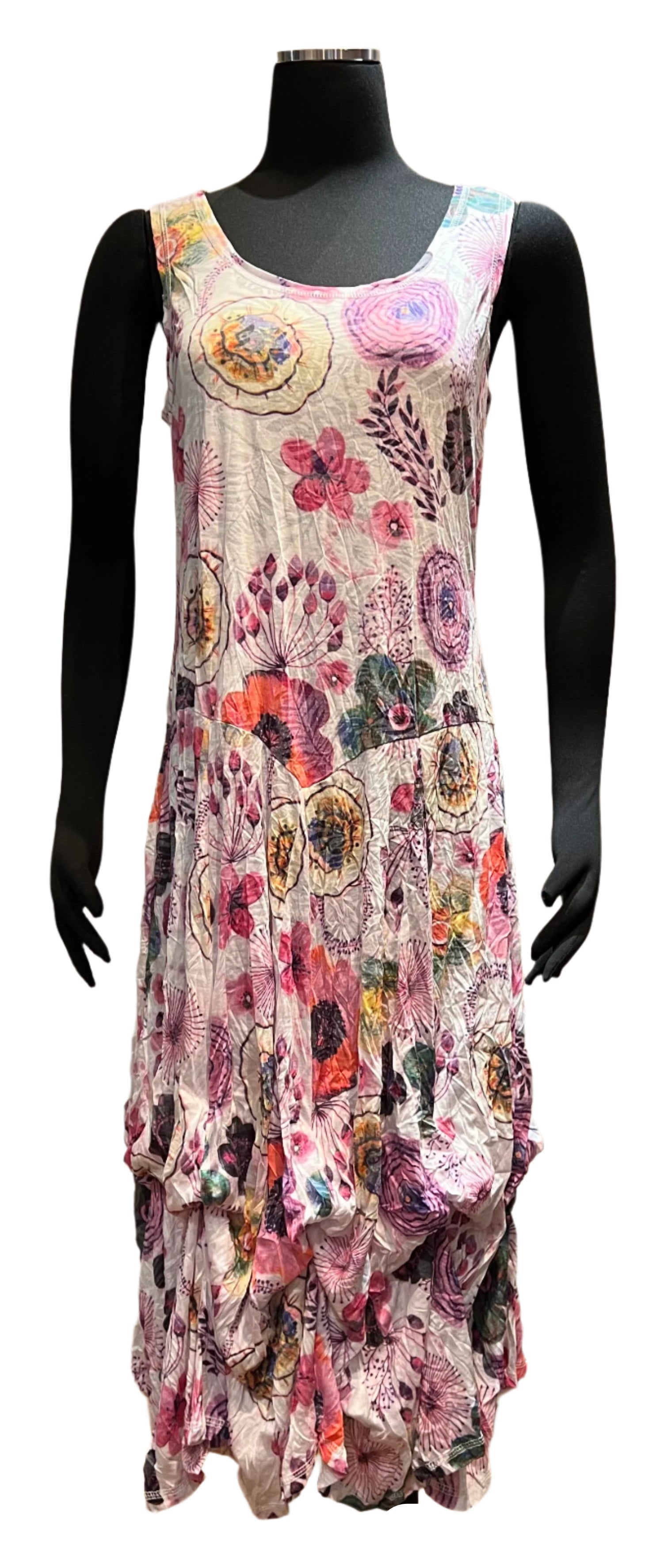 Shana 25006FP Floral Pink Scoop Neck Sleeveless Tank Dress