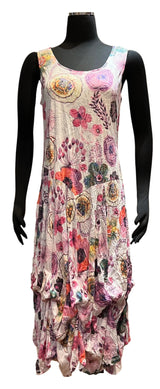 Shana 25006FP Floral Pink Scoop Neck Sleeveless Tank Dress