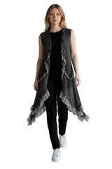 Pol Clothing SMQM12BK BLACK 100% Cotton One Size Ruffled Vintage-Washed Crochet Vest Cardigan