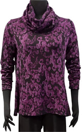 Cut Loose 6727428M Mulberry Floral Jacquard Cowl Neck Pullover