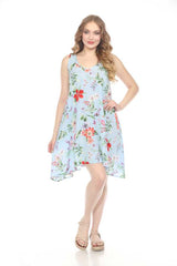 Apparel Love RD2207BM BLUE MULTI Floral Scoop Neck Swing Tank Dress
