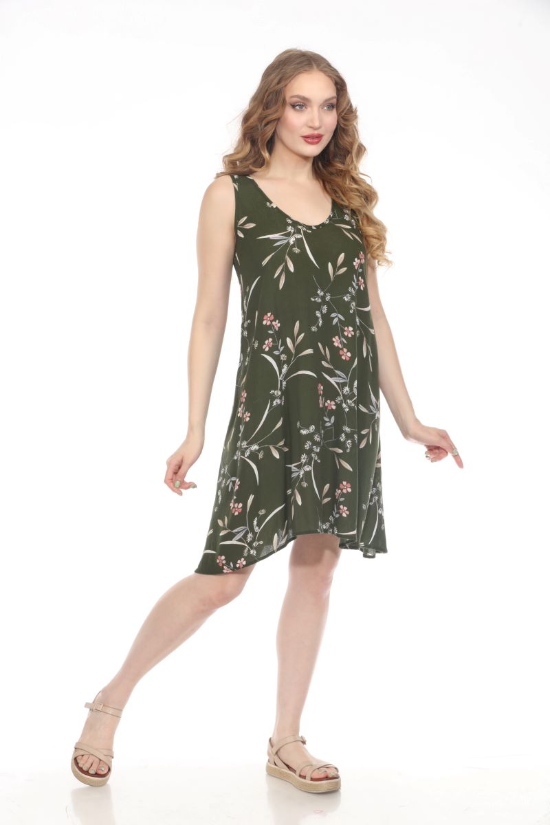 Apparel Love RD2207GM GREEN MULTI Floral Scoop Neck Swing Tank Dress