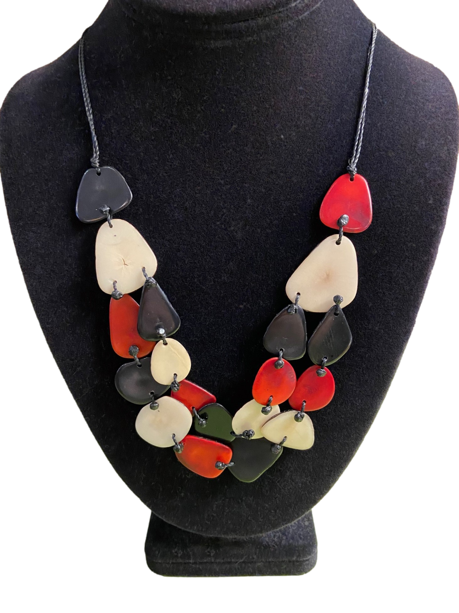 Canoa 2-STRAND Red Black Stone Tagua Necklace