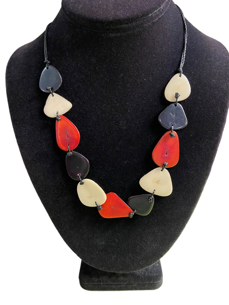 Canoa 1-STRAND Red Black Stone Tagua Necklace