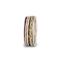 Ritual Ring SG0149 Spinning Ring With Oxidized Sterling Silver Base Ring & Textured Mix Metal Spinning Rings