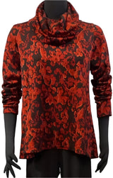 Cut Loose 6727428C Cognac Floral Jacquard Cowl Neck Pullover