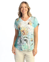 Jess & Jane SC1-2180 SUNDANCE Crushed V-Neck Dolman Short Sleeve Top