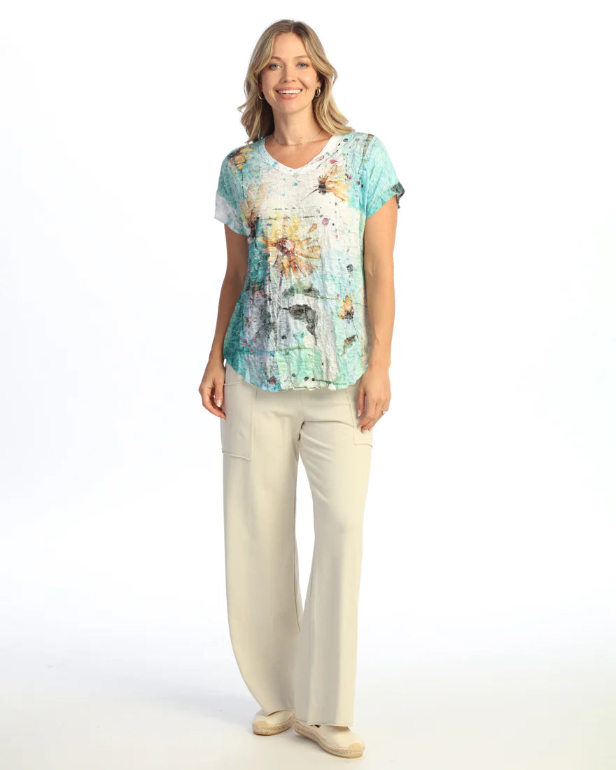 Jess & Jane SC1-2180 SUNDANCE Crushed V-Neck Dolman Short Sleeve Top