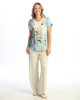 Jess & Jane SC1-2180 SUNDANCE Crushed V-Neck Dolman Short Sleeve Top