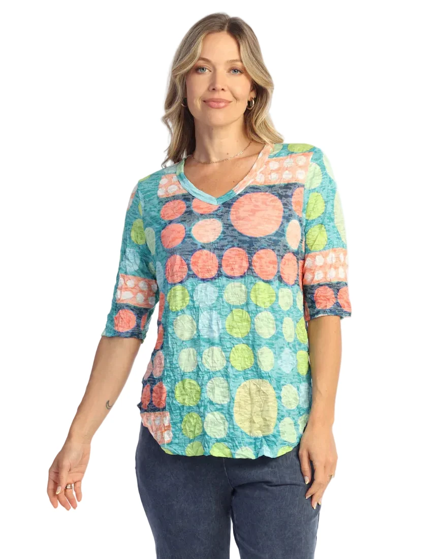 Jess & Jane SC3-2193 Momo Crushed V-Neck Top With Elbow Length Sleeves