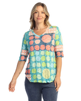 Jess & Jane SC3-2193 Momo Crushed V-Neck Top With Elbow Length Sleeves