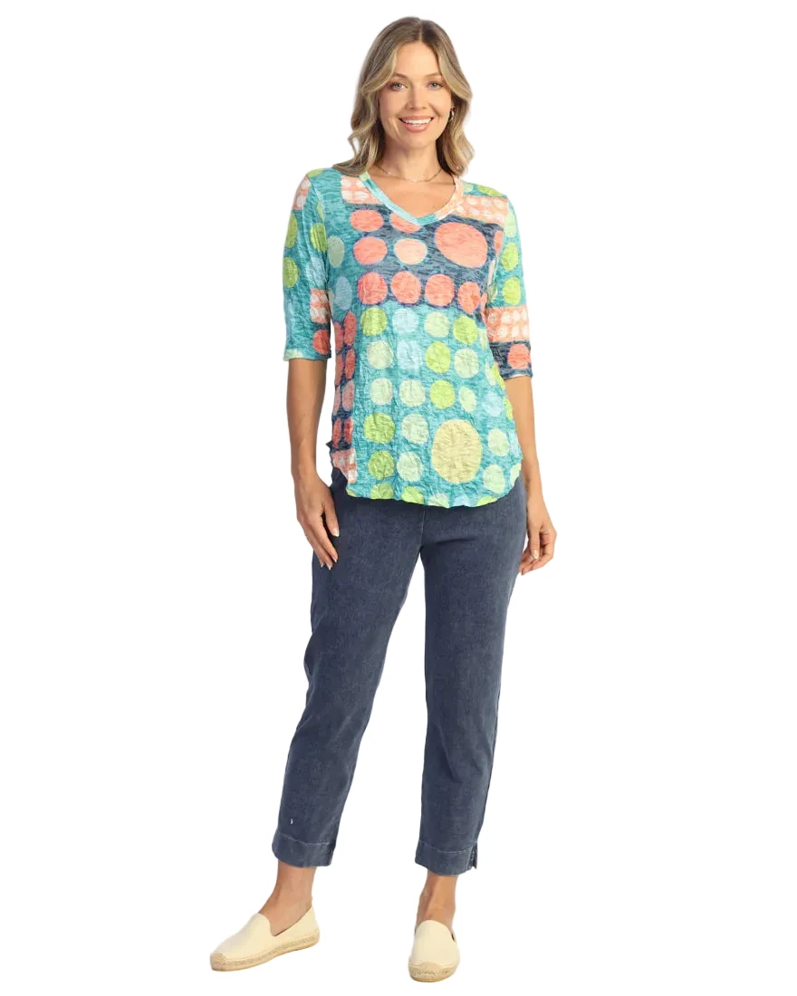 Jess & Jane SC3-2193 Momo Crushed V-Neck Top With Elbow Length Sleeves