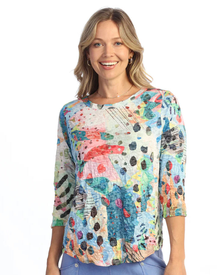 Jess & Jane SC4-2206 MOD Crushed 3/4 Sleeve Top With Round Hem