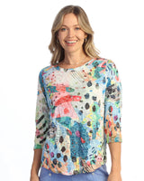 Jess & Jane SC4-2206 MOD Crushed 3/4 Sleeve Top With Round Hem