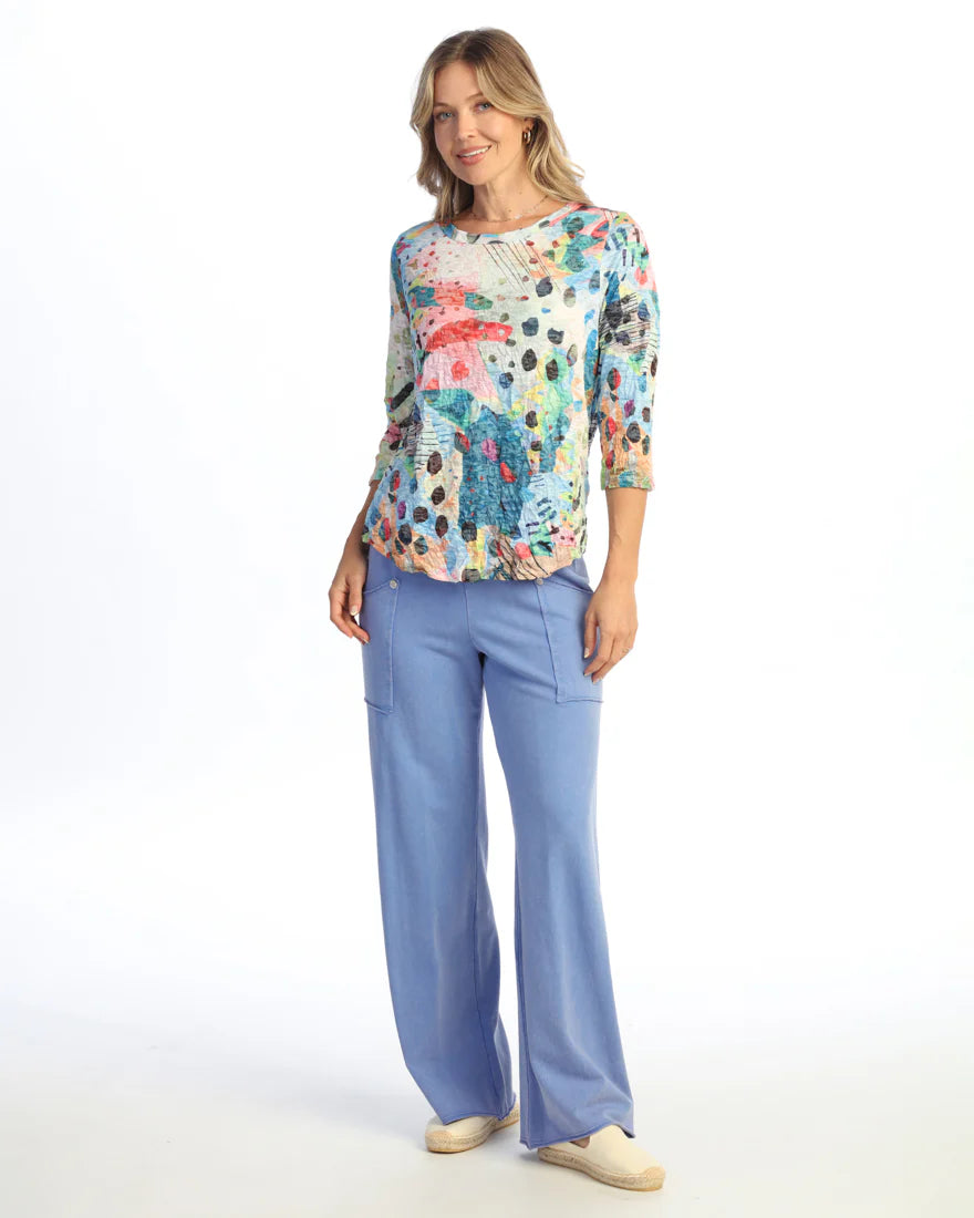 Jess & Jane SC4-2206 MOD Crushed 3/4 Sleeve Top With Round Hem