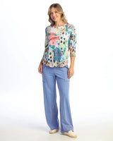 Jess & Jane SC4-2206 MOD Crushed 3/4 Sleeve Top With Round Hem