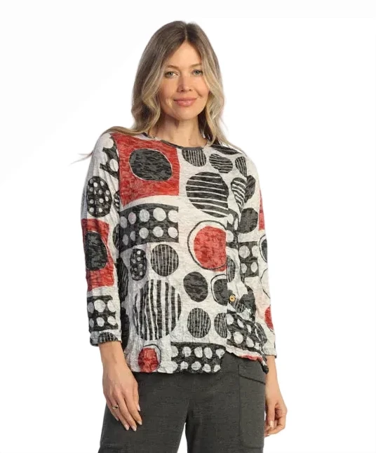 Jess & Jane SC6-2246 BIMBA Crushed Asymmetric Top With Button Accents