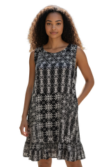 Windhorse Trading SD112BU BLACK & WHITE Sleeveless Boho Tunic Dress