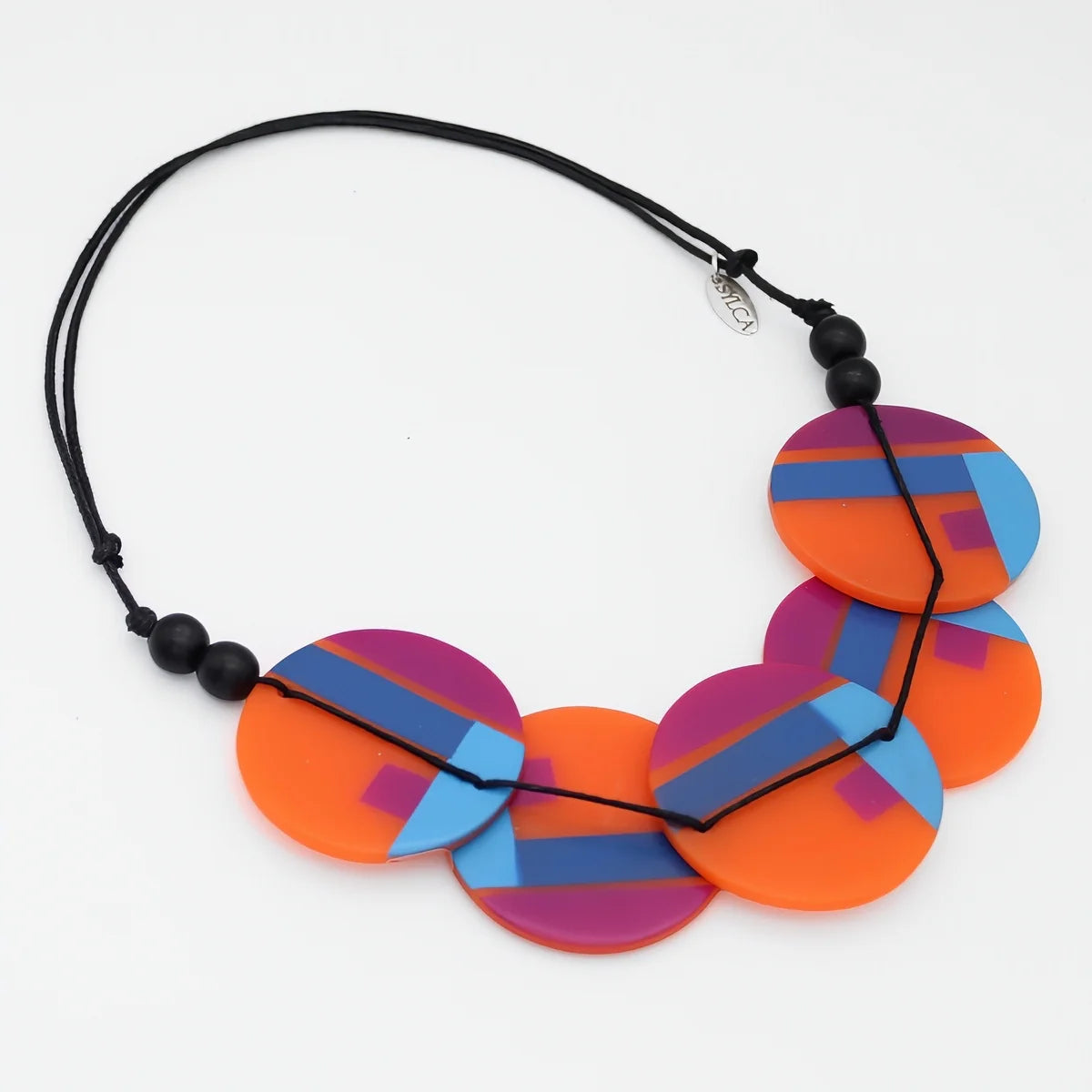 Sylca SD25N13O Orange Geometric Design Statement Necklace