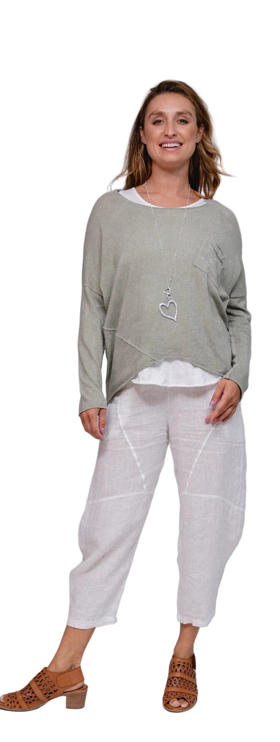 Saga 5328PW WHITE One Size 100% Linen Pull-On Criss Cross Dart Pants
