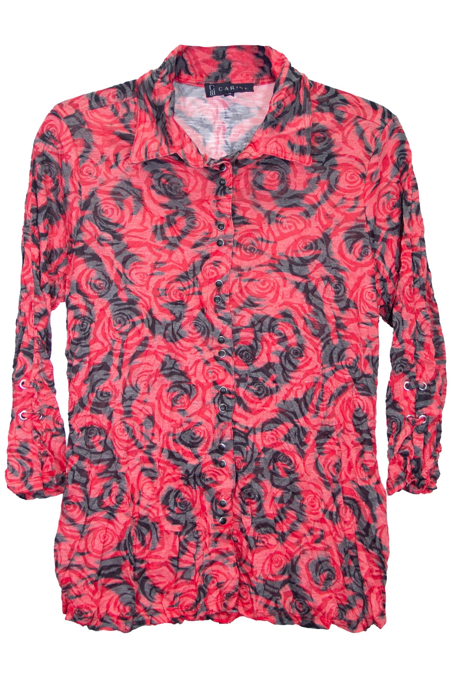 Carine BC26736 SCARLET ROSE Burnout Crinkle Sabrina Shirt