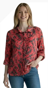 Carine BC26736 SCARLET ROSE Burnout Crinkle Sabrina Shirt