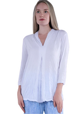 Shana 24065W6 White Crinkle V-Neck Top