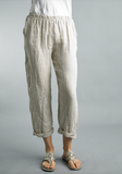 Tempo Paris 1119ABG BEIGE 100% Linen Pants With Embroidered Detail & Pockets