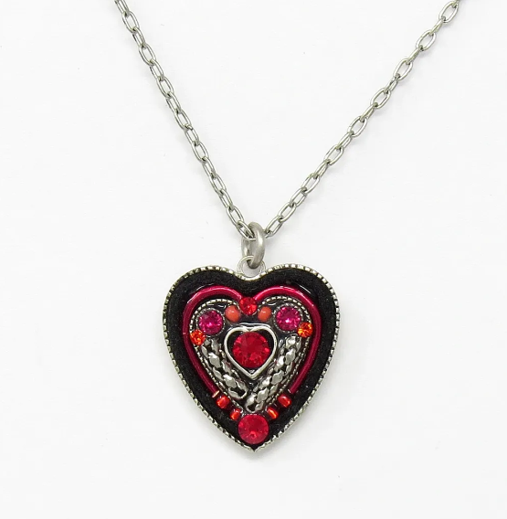 Firefly 8802-R Red Heart Within A Heart Pendant Necklace