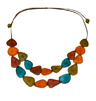 Canoa SLMFT11 Two Strand Green Orange Brown Teal Tagua Necklace