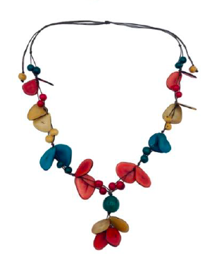 Canoa TSL4 Teal Red Tan Tassel Tagua Necklace