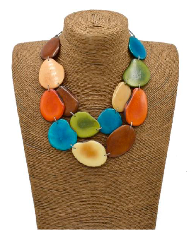 Canoa CLSC2 Pine Orange Teal Tan Brown Classic Two Strand Tagua Necklace