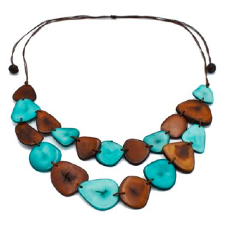 Canoa SLMFT6 Two Strand Brown Teal Tagua Necklace