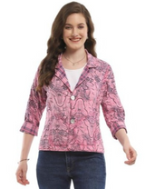 Parsley & Sage 25S451E23P Pink Plaid 100% Cotton Ivie Reversible Two Button Jacket With Pockets