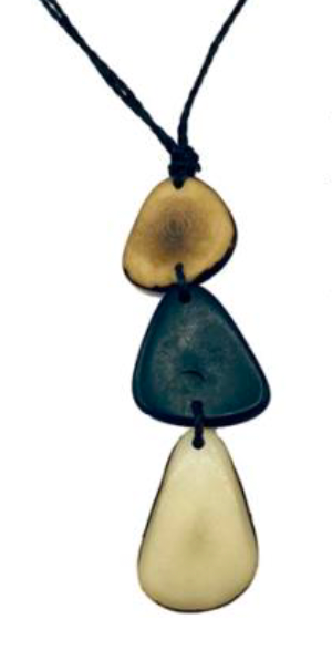 Canoa TRP2 TAN BLACK WHITE Triple Pendant Tagua Necklace
